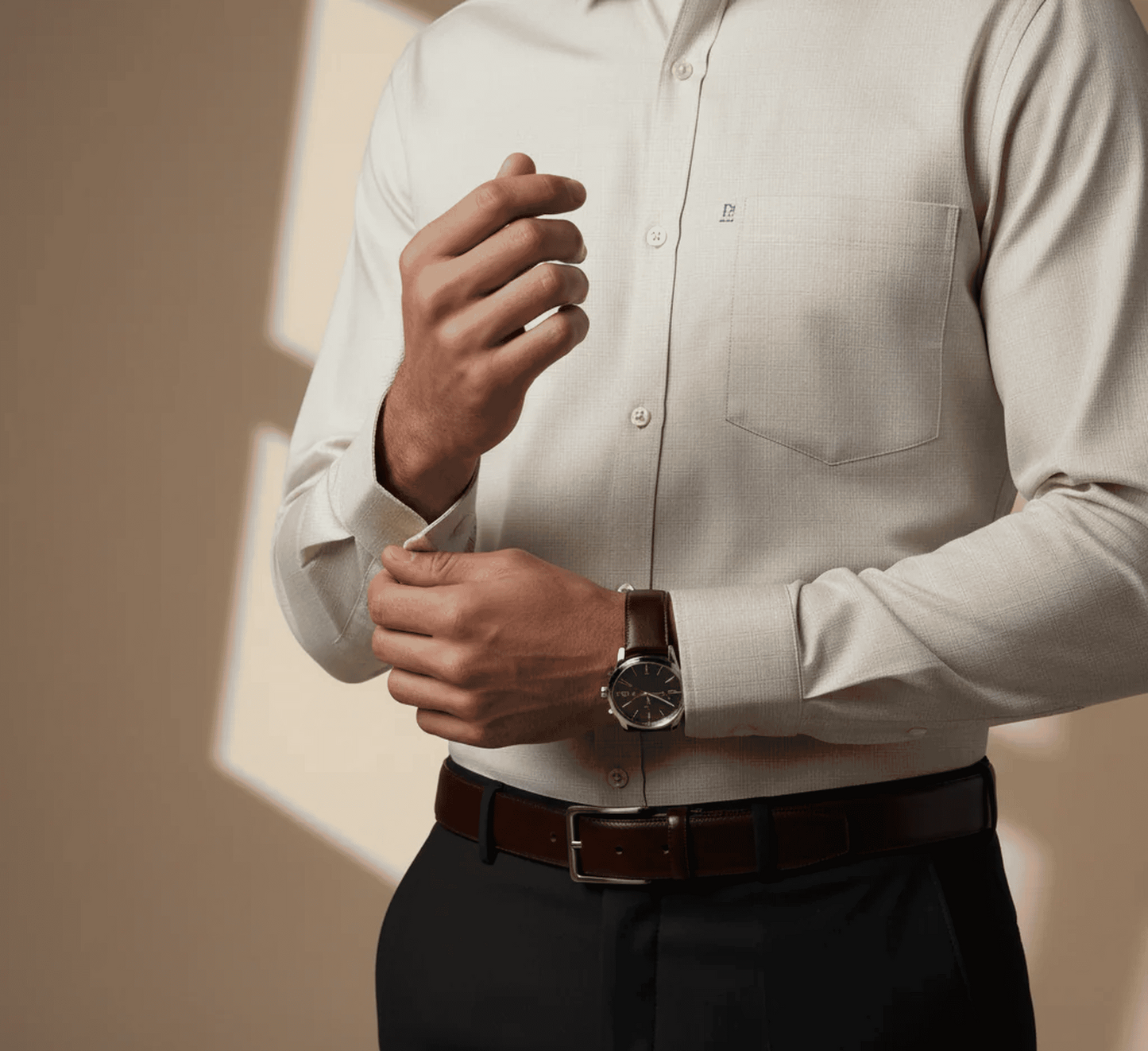 Beige Micro-Checks Shirt