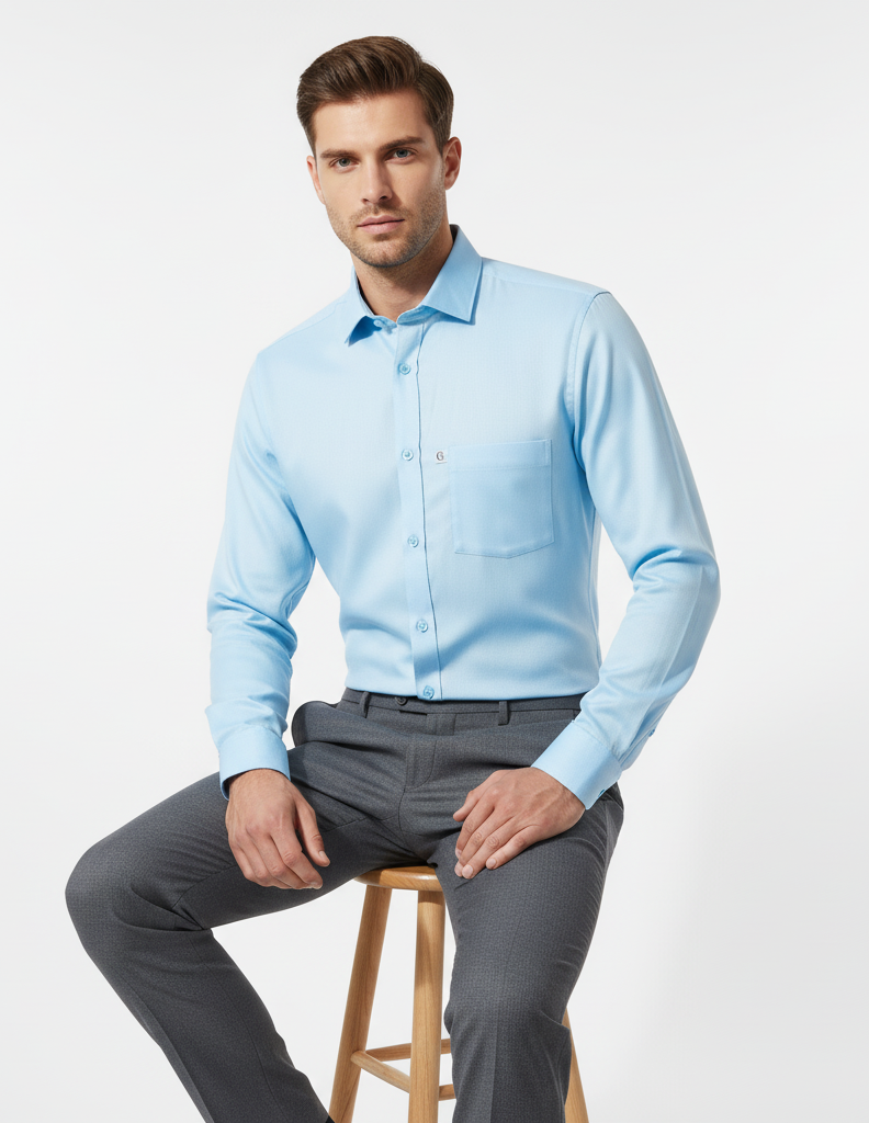 Sky Blue Micro-Checks Shirt