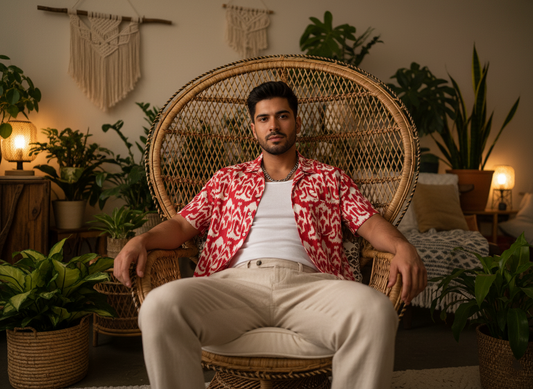 Red Ikat Print Cotton Shirt