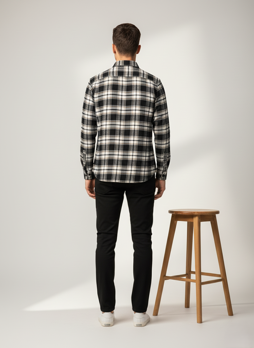 Black-White-Beige Checkered Shirt